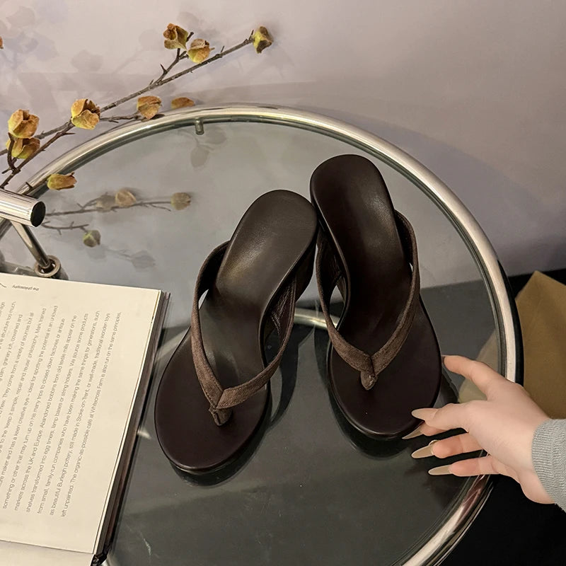 Wedges Women Slippers High Heels Clip Toe Fashion Shoes Designer Woman's Sandals Summer 2025 Flip Flops New Sandalias De Mujer Good Vibrations