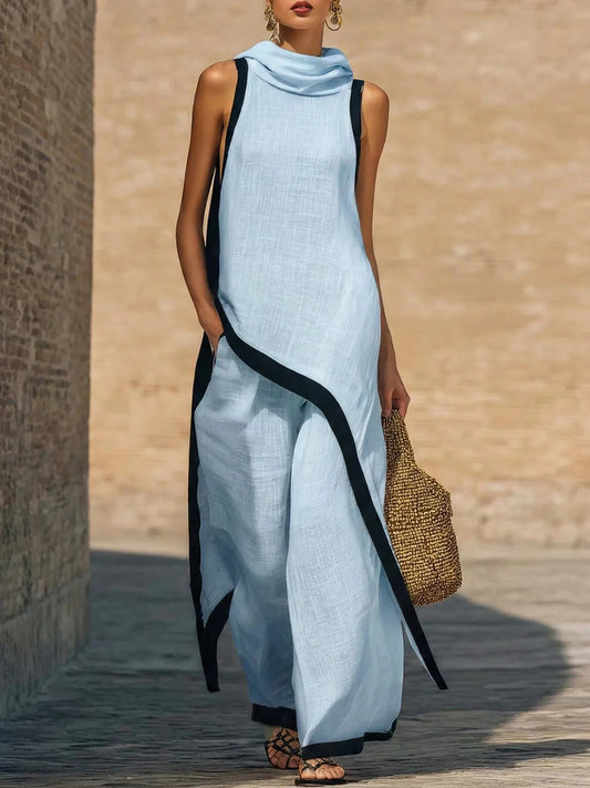 2026 New European American Women's Two-Piece Set: Solid Sleeveless Blouse with High Waist Pants, Elegant Casual Matching Outfit Good Vibrations