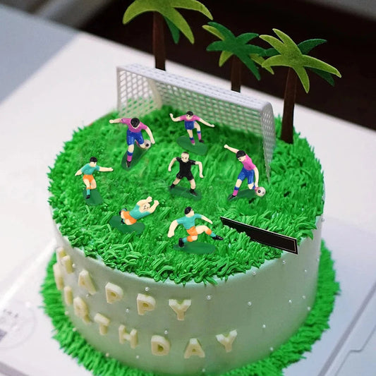 Football Birthday Cake Toppers Soccer Field Players Doll Cupcake Topper For Kids Birthday Sport Party Cake Decor DIY Baking Tool Good Vibrations