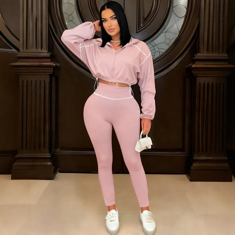 Two Piece Set Women Sexy Club Long Sleeve Paneled Stylish Casual Sport Suit Solid Color Zipper Tracksuits Sweat Suit Good Vibrations