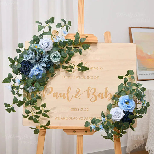 2pcs Wedding Arch Flowers Artificial Flowers Floral Garland for Bridal Shower Ceremony Welcome Sign Backdrop Stand Decorations Good Vibrations