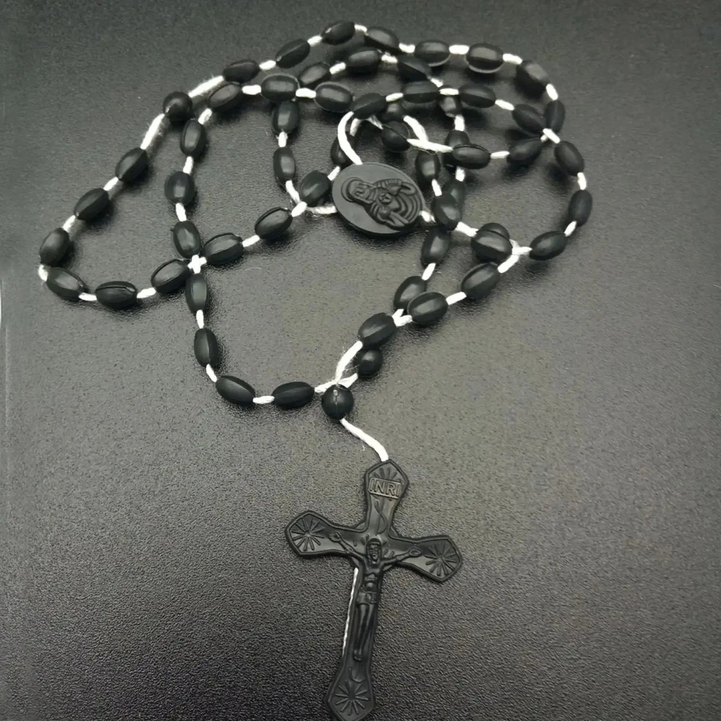 Fashion Vintage Cross Necklace Rosary Beads Chain Jesus Crucifix Virgin Mary Pendant Chain Jewelry Necklace Good Vibrations