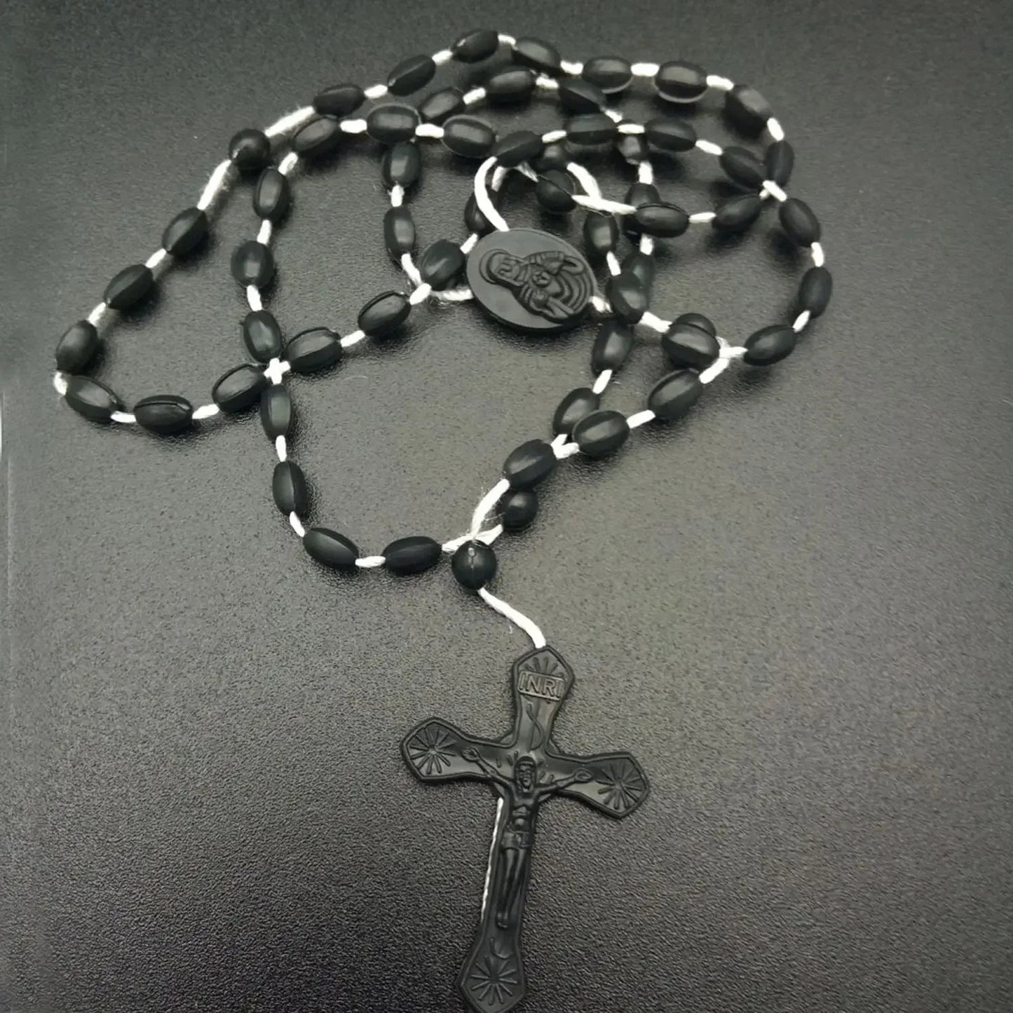 Fashion Vintage Cross Necklace Rosary Beads Chain Jesus Crucifix Virgin Mary Pendant Chain Jewelry Necklace Good Vibrations