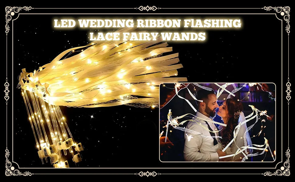 20-60Pcs Light up Wedding Wands LED Ribbon Wands Sparklers with Bells, Wedding Exit Send Off, Dance Floor Props, Wedding Favors Good Vibrations