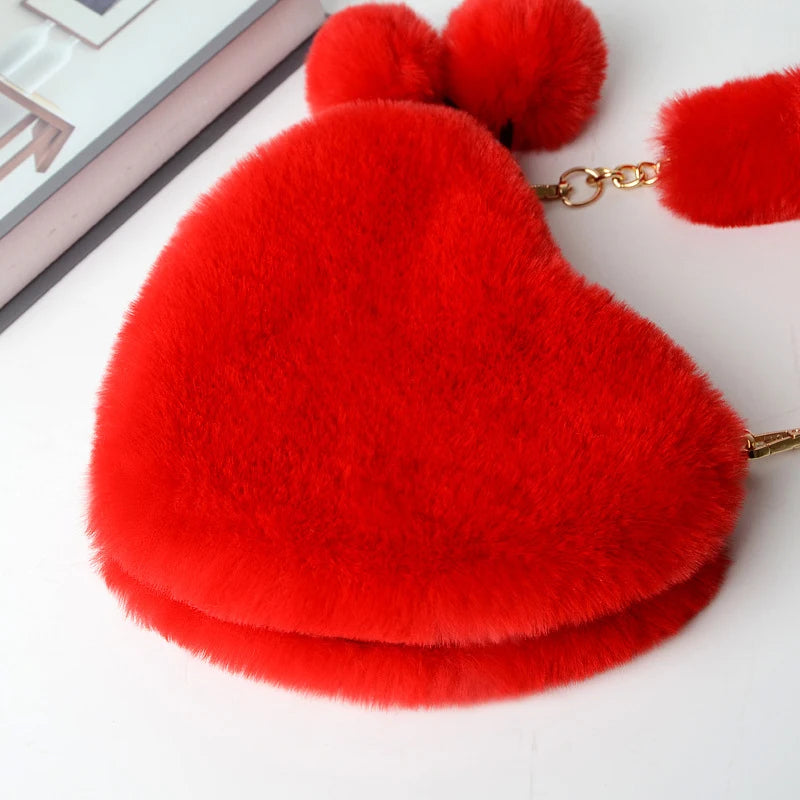 Women Hand Bags New Plush Love Heart Shaped New Fashionable Solid Color Soft Comfortable Purses and Handbags Bags for Ladies Good Vibrations