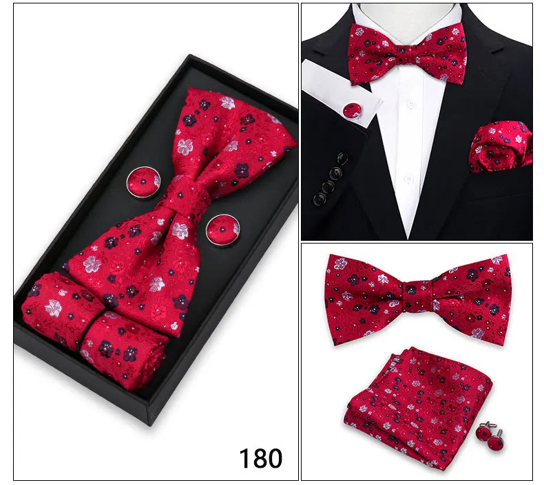 Bowtie For Men Set Gift Box Business Gift Fashion Bow Tie Pocket Square Cufflinks Set Bowtie 3pcs For Wedding Hanky Cravata Neck Good Vibrations