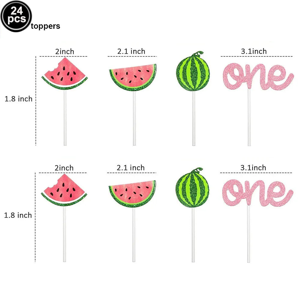One in a Melon Cupcake Topper Baby Kids 1st Birthday Party Cake Decor Watermelon Themed Party Supplies Baby Shower Girl Birthday Good Vibrations
