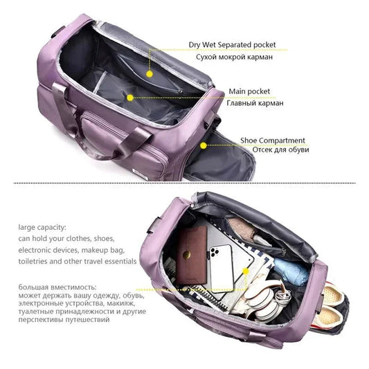 Travel Bag Large Capacity Weekender Carry On Duffle Bags with Shoe Compartment Sports Fitness Bags for Women Shoulder Bag Good Vibrations