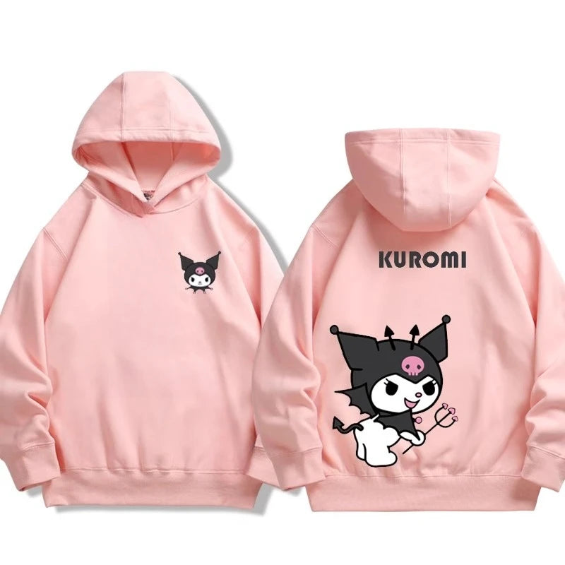 Sanrio co-branded sweatshirt for boys and girls Kuromi pattern print children's autumn and winter hoodie sweatshirt trend Good Vibrations