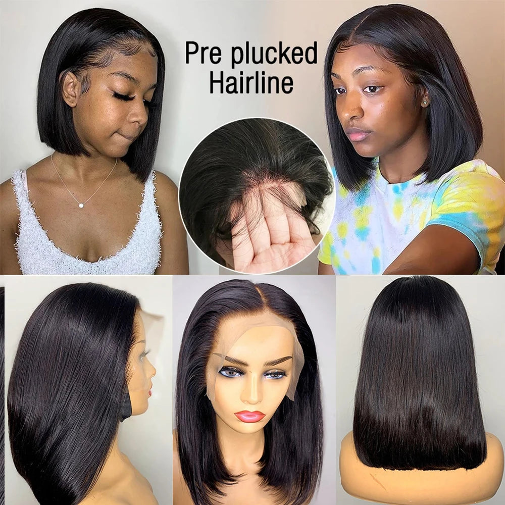 Glueless Wigs 13x4 Short Bob Wigs Bone Straight Lace Front Human Hair Wigs for Women Brazilian HD Transparent Lace Frontal Wigs Good Vibrations