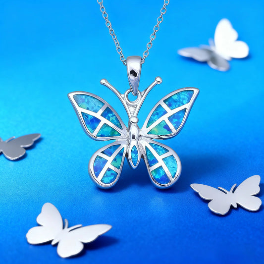 Jewelry Gifts for Girlfriend Mother Christmas,Butterfly Necklace for Women Multi Colors Opal Gemstone Butterfly Pendant Dainty Good Vibrations
