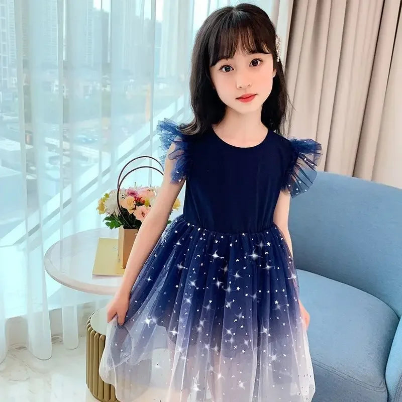 Girls Clothes 2025 New Summer Princess Dresses Flying Sleeve Kids Dress Unicorn Party Girls Dresses Children Outing Clothing 3-8 Good Vibrations