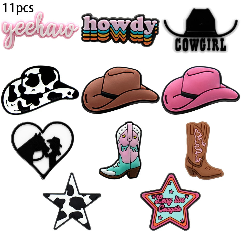 1/11pcs Cowboy Cowgirls Style Shoe Charms for Women Girls, Cactus Shoe Charms Decorations Accessories Pins for Kids,Clog Buckles Good Vibrations