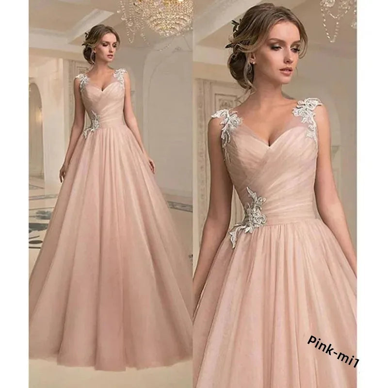 Spring Summer New Style Women's Dress V-Neck Fashion Mesh Sleeveless Long Gown Full-Length Skirt High Collar Empire Waist Good Vibrations