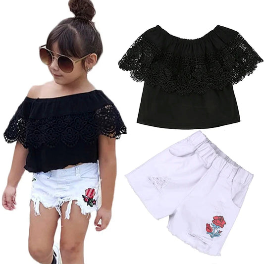 Girls Clothing Sets 2025 Summer New Children Girls Clothing Sets Kids top + pants Suit Clothes Good Vibrations
