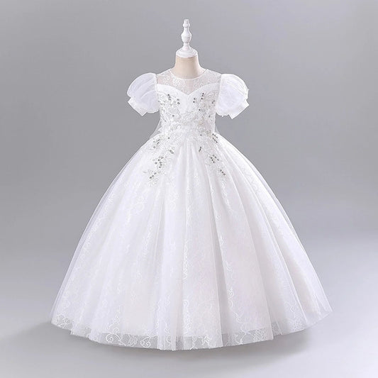 Girls Elegant Dresses Luxury Girl Wedding Dress Embroidery Flower White Dress For Girl Party Dress First Communion Prom Dress Good Vibrations