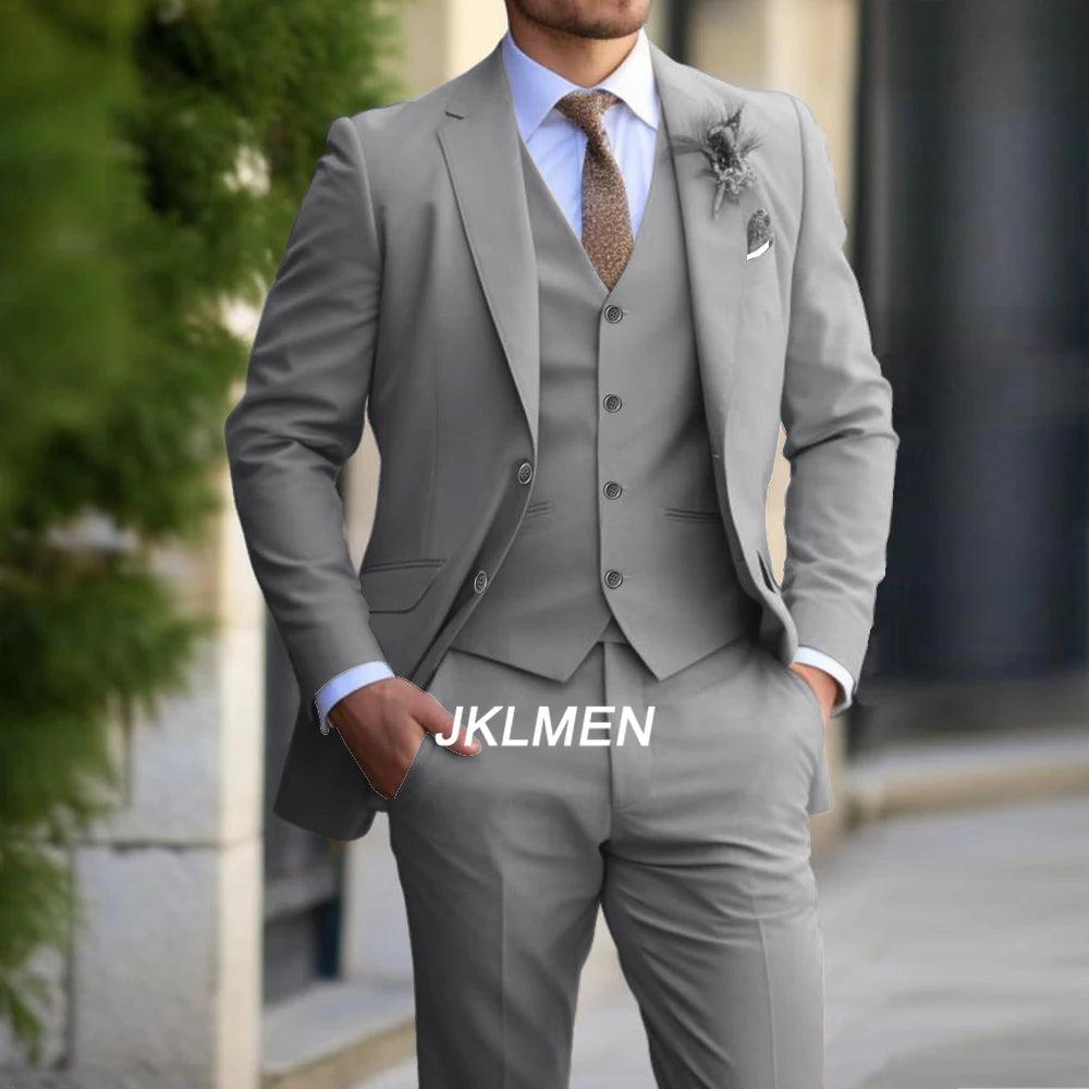 Classic Men Suit 3 Pieces Fashion Slim Fit Blazer Vest Pants Set Formal Business Wedding Tuxedos for Men Casual Clothing Good Vibrations