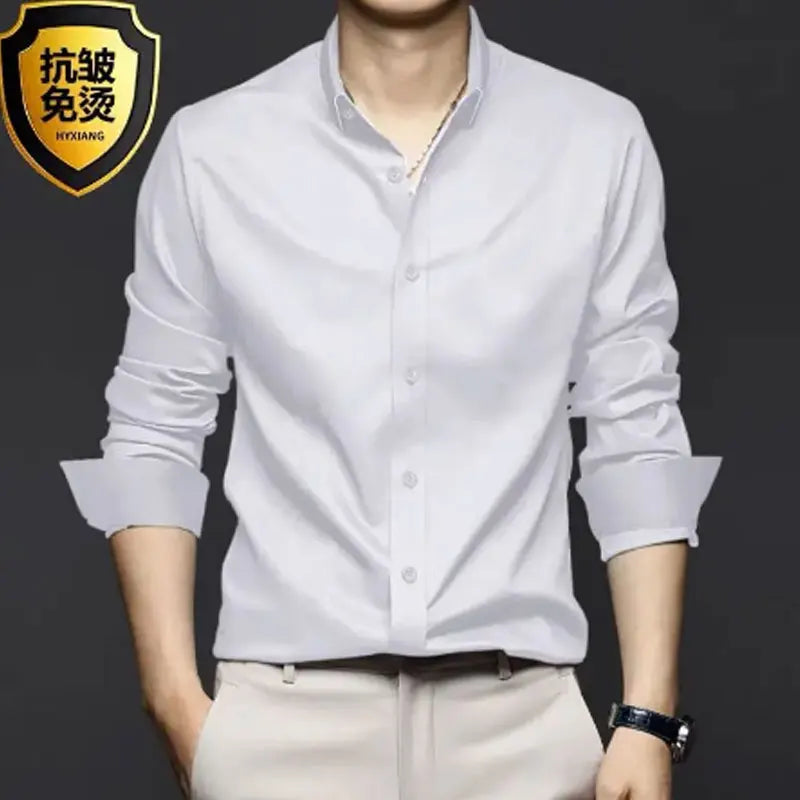 Men's long sleeved shirt formal spring and summer thin business leisure high-quality non-ironing breathable work clothes Good Vibrations