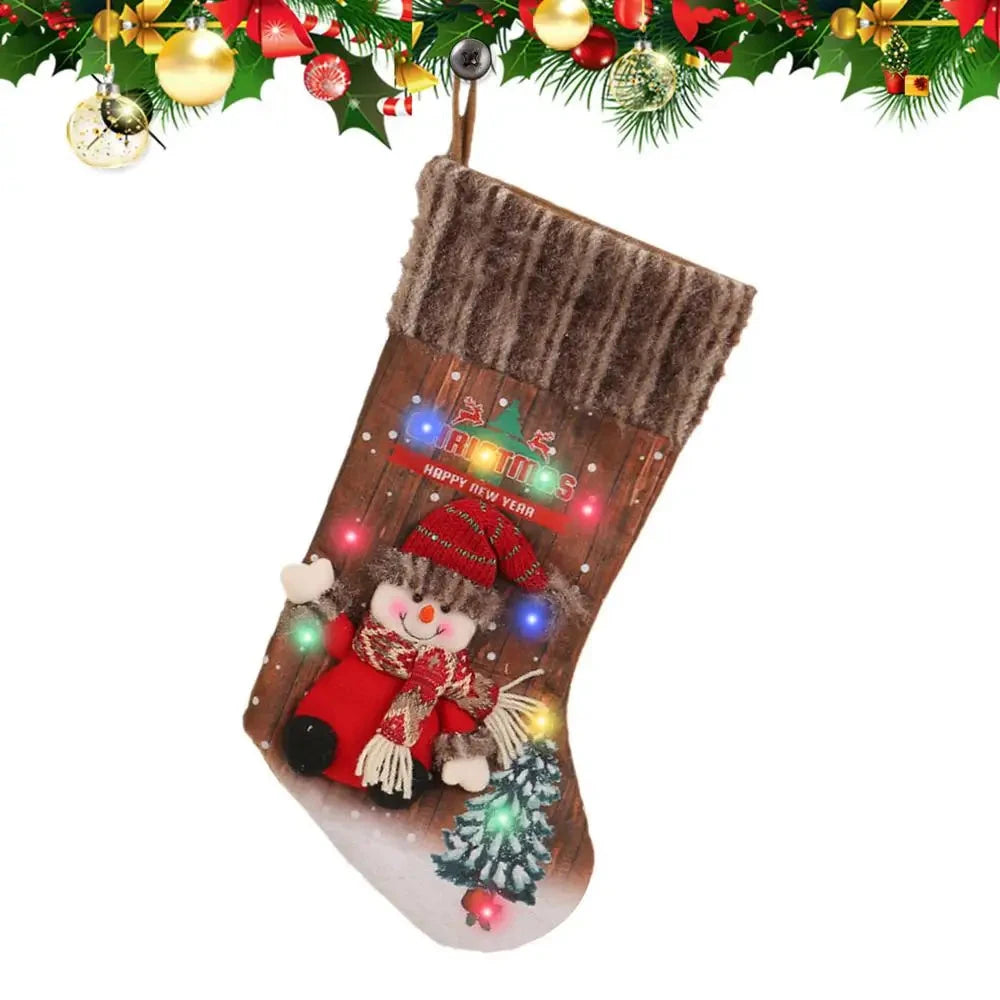 Christmas Stocking With Colorful Lights 18.11 Inches Cartoon Christmas Stocking Tree Ornaments Decoeative Stocking Pendants Good Vibrations