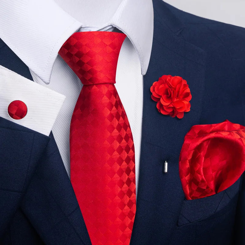 Luxury Mens Ties Floral Black Gold Ties Paisley NeckTie Pocket Square Cufflinks Brooch Set Men's Wedding Party Tie Good Vibrations