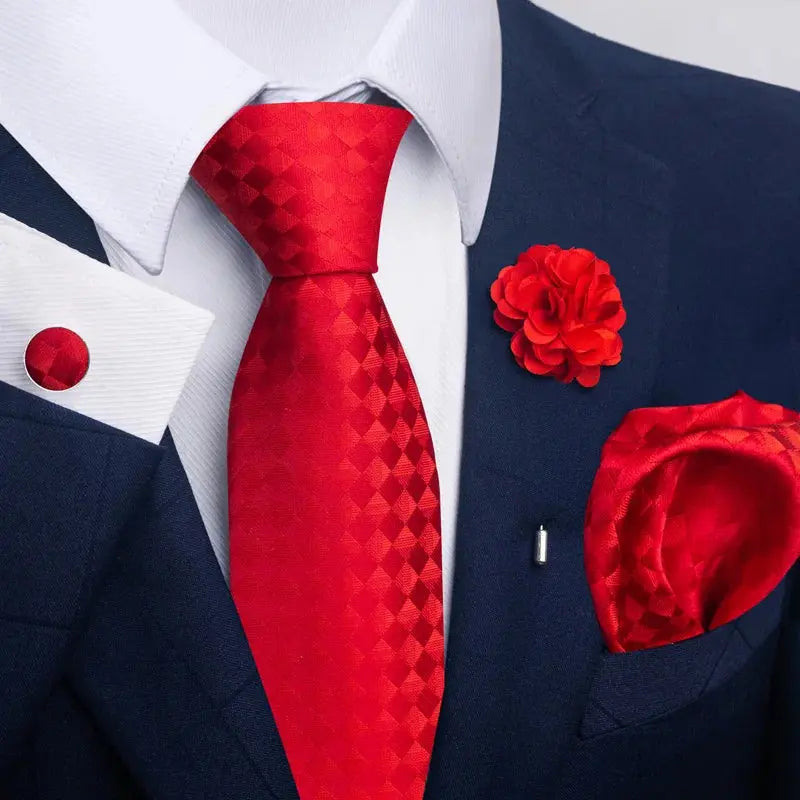 Luxury Mens Ties Floral Black Gold Ties Paisley NeckTie Pocket Square Cufflinks Brooch Set Men's Wedding Party Tie Good Vibrations