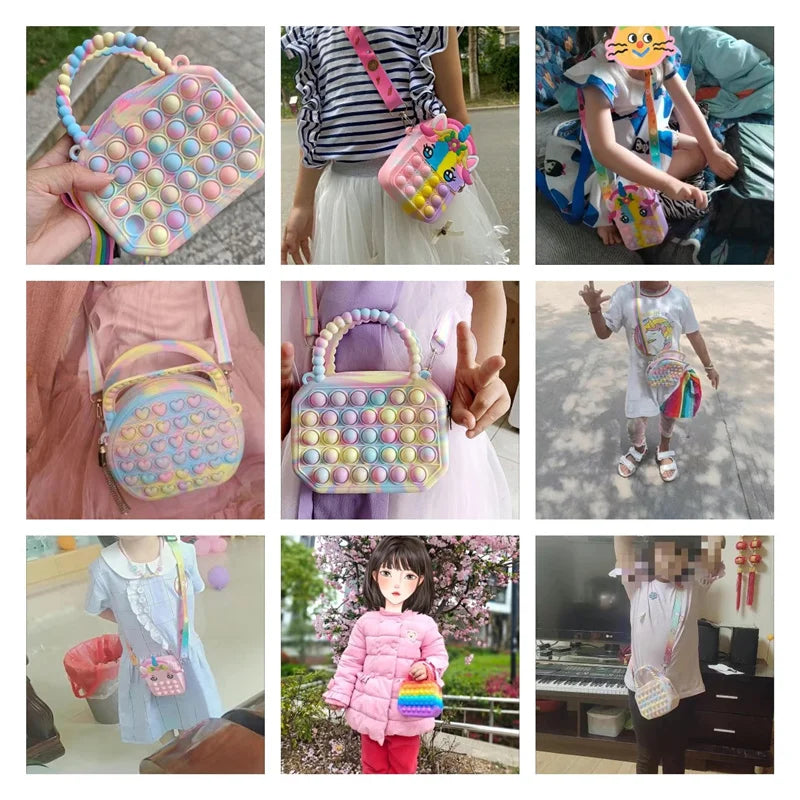 Pop Purse Silicone Sensory Push Pop Bubble Bag Crossbody Bag Antistress Toys Reliver Autism Handbag Coin Pouch for Kids Good Vibrations