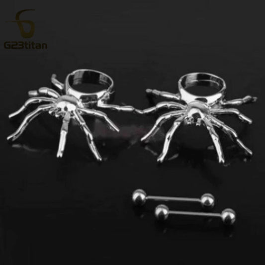 2pcs Spider Nipple Rings Body Piercing Accessories Titanium or Steel Barbell Summer Beach Charm Gothic Women Sexy Jewelry 14G Good Vibrations Adult Super Store