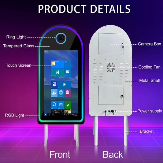 Selfie 45 Inch Photobooth with 32 Inch Mirror Touch Screen Photo Booth Magic Mirror Booth Machine for Weddings Parties Events Good Vibrations