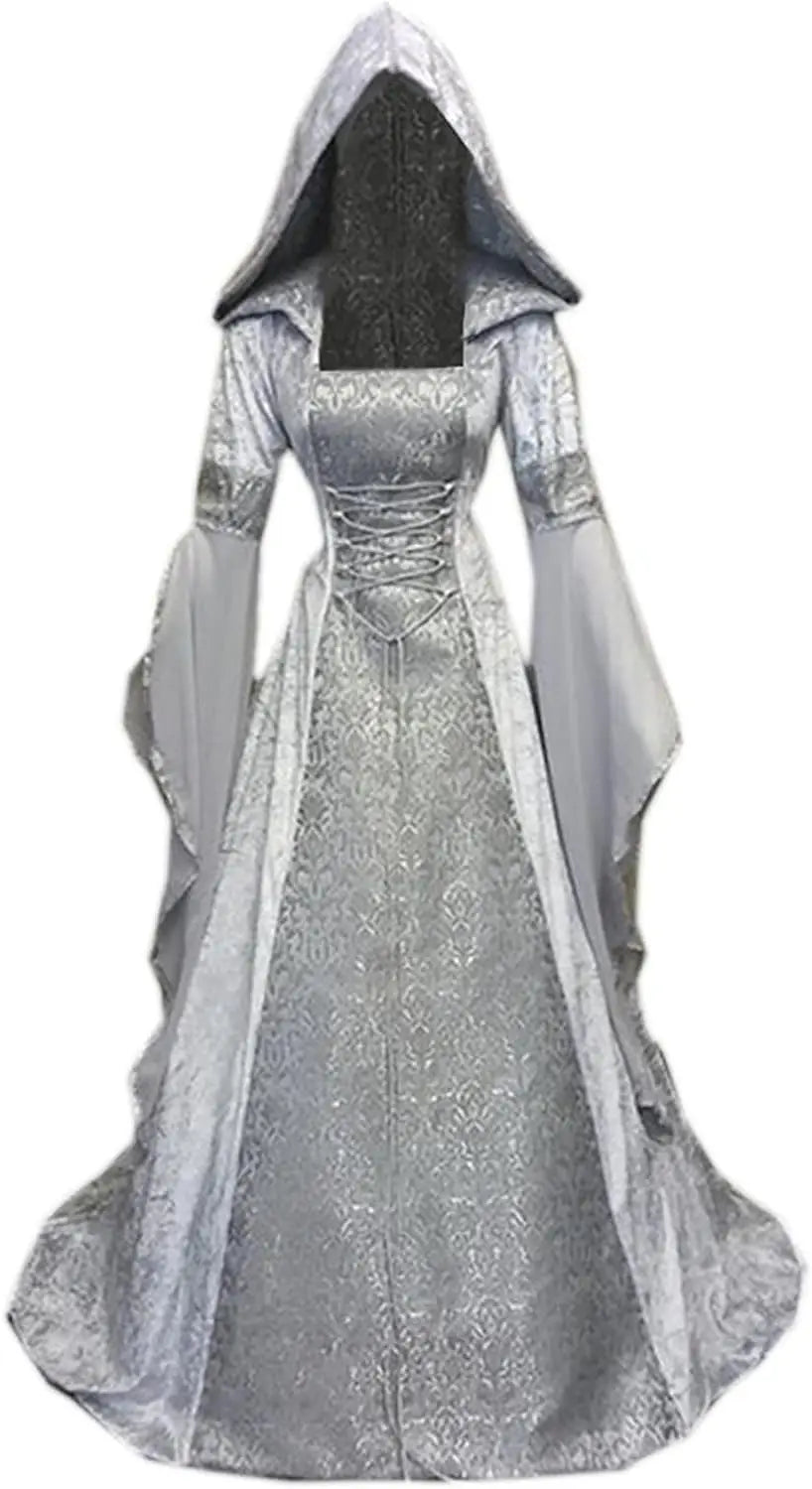 Halloween Women Hooded Gothic Dress Costume Cosplay Medieval Corset Renaissance Victorian Dresses Retro Style Holiday Party Good Vibrations