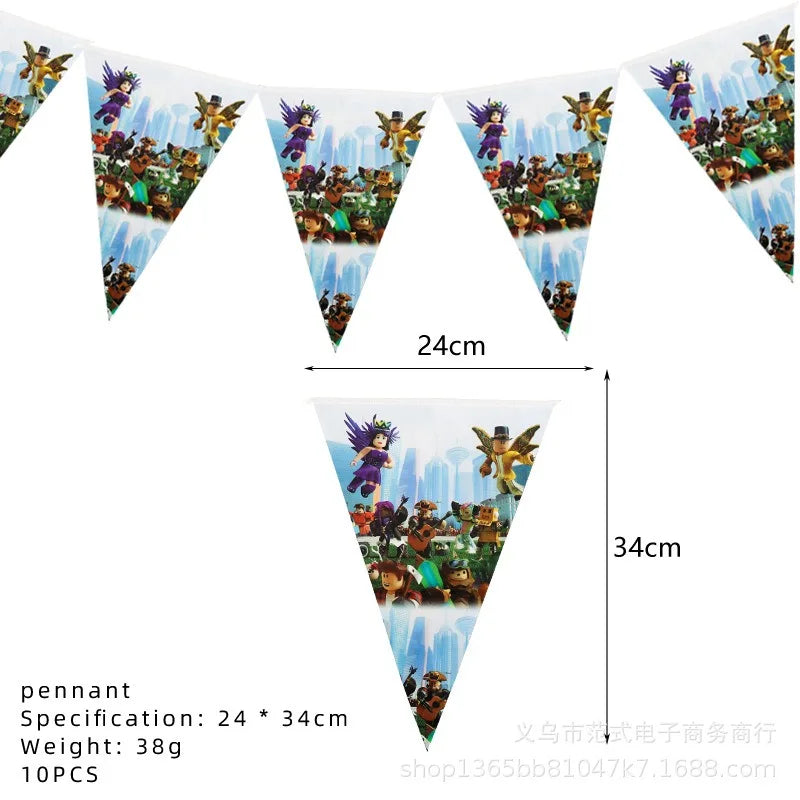Game Roblox Cartoon Party Theme Birthday Supplies Balloon Banner Cake Topper Tableware Set Decorative Anime Peripheral Gifts Good Vibrations