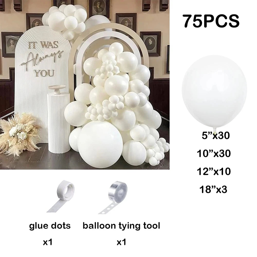 75pcs White Wedding Decor Balloon Garland White Wedding Anniversary Latex Balloons Arch Kit Valentine's Day Birde Shower Globos Good Vibrations