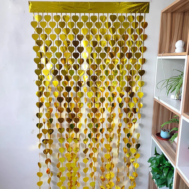 NEW Party Decoration Rain Silk Curtain Love Door Curtain Birthday Party Valentine's Day Wedding Engagement Heart Rain Silk Decor Good Vibrations
