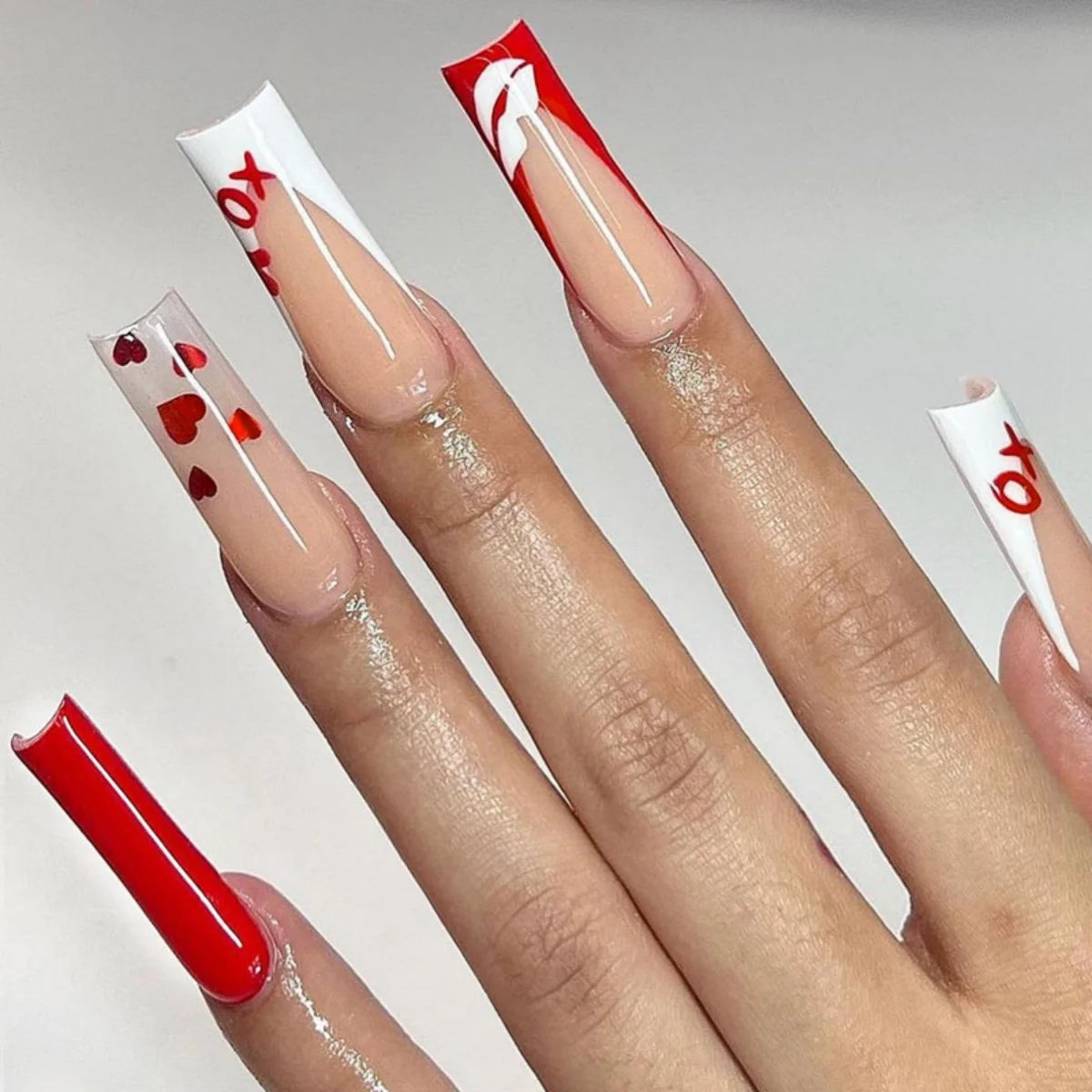 24Pcs Extra Long Square Fake Nail with Glue 3D Little Bear Bow Design False Nails White French Press on Nails Wearable Manicure Good Vibrations