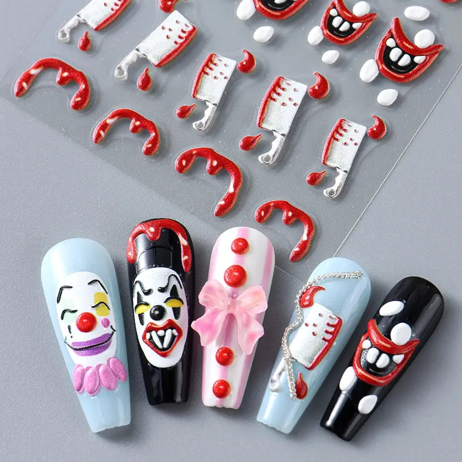 5D Halloween Nail Stickers White Bones Design Spooky Ghost Pumpkin Sliders for Nails Glitter Heart Spider Web Manicure Decals Good Vibrations