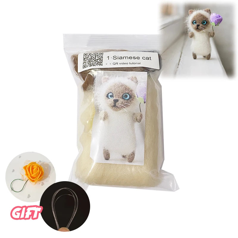 Cute and Interesting handmade toys DIY wool felt cat kits unfinished plush doll poking music toy gift Non-finished product Good Vibrations