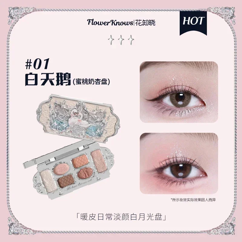Flower Knows Moonlight Mermaid Eyeshadow Palette 8-Color Matte Shimmer Glitter Eye Makeup Cosmetics Women Beauty Eye Shadow Good Vibrations