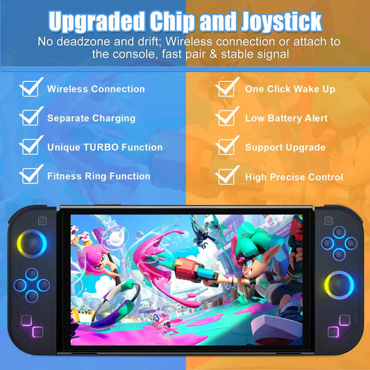 BT 5.2 Switch Joy Controller L/R RGB LED Joypad Gamepad For Nintend Switch/Oled/Lite Joystick with Dual Vibration 6-Axis Wake up Good Vibrations