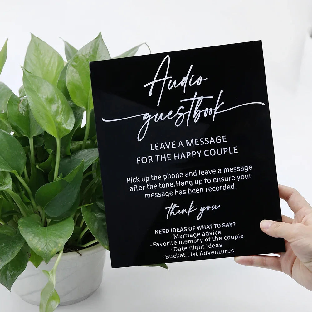 Audio Guestbook Pick Up The Phone Leave A Message For The Newlyweds Clear Glass Look Acrylic Wedding Sign, Guest Book Lucite Good Vibrations