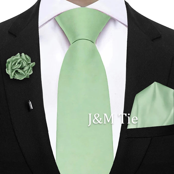 Mens Ties Set Sage Green Pink Grey Brown NeckTie Pocket Square Brooch Wedding Tie Suit Accessories Fit Group Holiday Party