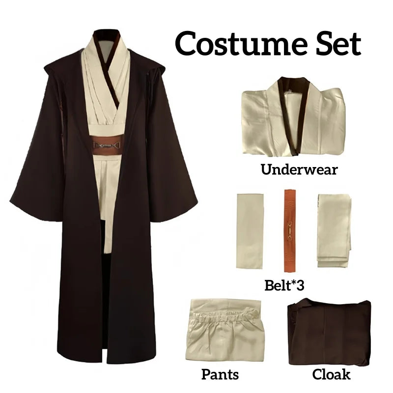 Obi Wan Kenobi Men's Costume Robe Adult Male Jedi Knight Tunic Costume Hooded Uniform Full Set Halloween Cosplay Cloak Good Vibrations