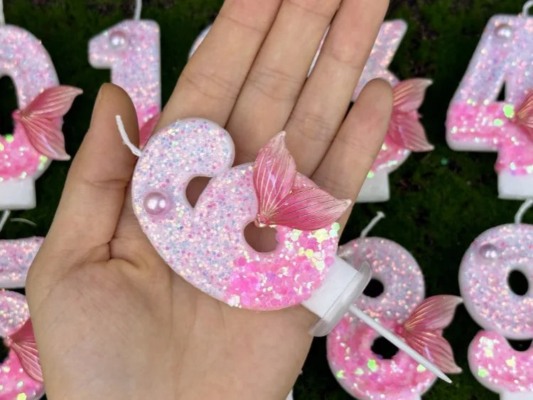 Digital Birthday Candles Party Decoration Birthday Pink Candles Sparkling Pink Beauty Fish Tail Wedding Boys Girls Gifts Number Good Vibrations