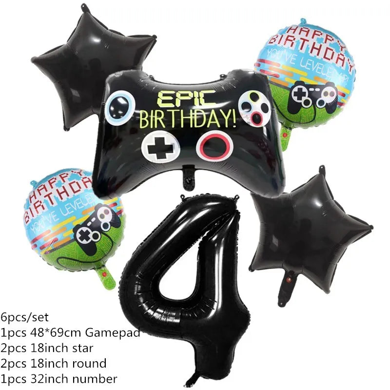Video Game Party Supplies Set Birthday Decorations Happy Birthday Gaming Backdrop Game On Table Covers Gamer Banner Balloons Good Vibrations