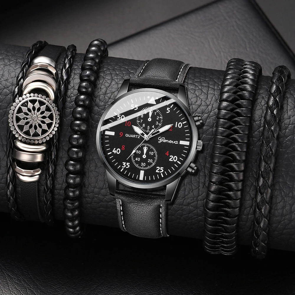 New Hip Hop Mens Fashion Watches Luxury Male Clock Wristwatch Sport MensWrist Watch Bracelet Set Relogio Masculino Good Vibrations