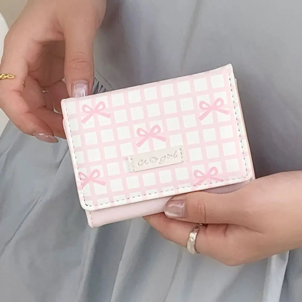 Pouch Sweet Cute Tri-Fold Purses Lattice Multiple Card Slot Women Card Holder Candy Color PU Leather Coin Purse Student Good Vibrations