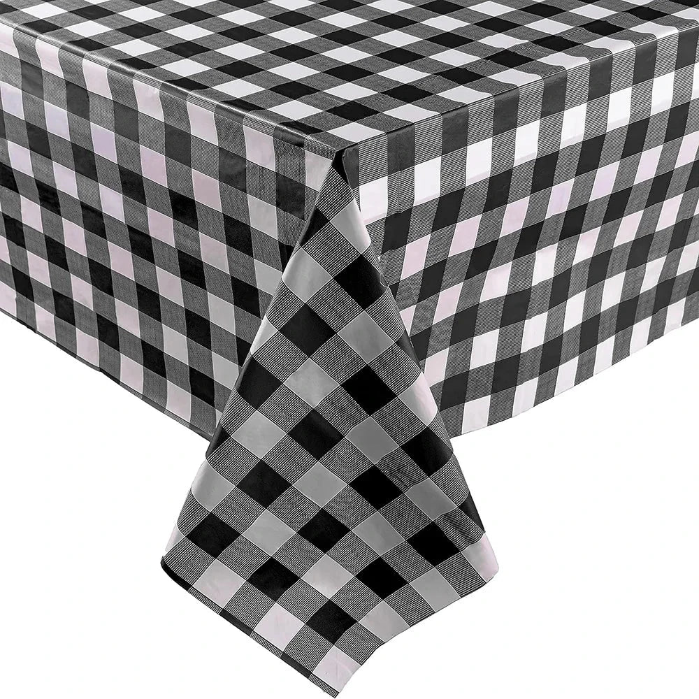Red Black Checkered Disposable Tablecloth Wedding Birthday Party Indoor Outdoor Picnic Table Cover Plastic Waterproof Tablecloth Good Vibrations