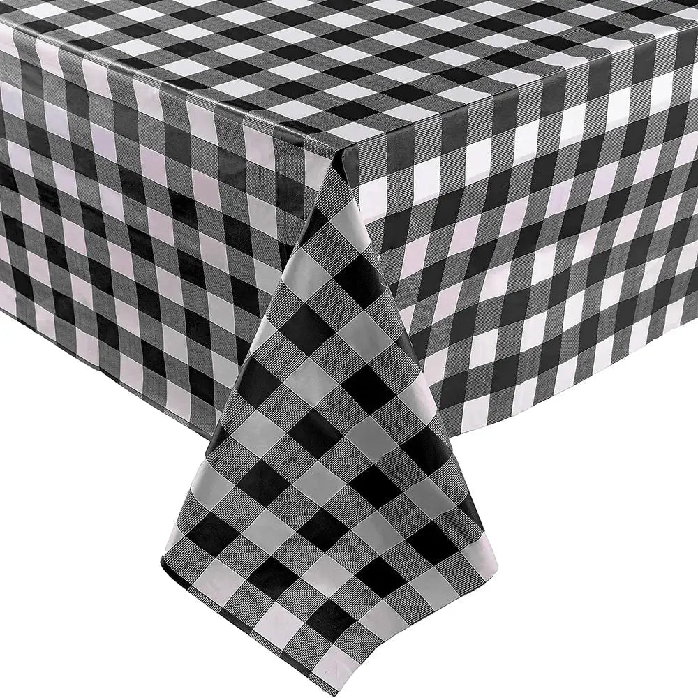 Red Black Checkered Disposable Tablecloth Wedding Birthday Party Indoor Outdoor Picnic Table Cover Plastic Waterproof Tablecloth Good Vibrations
