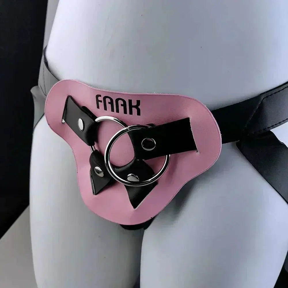 YOCY wearable strapon dildo with leather belt, black and pink design, sex toy for couples.