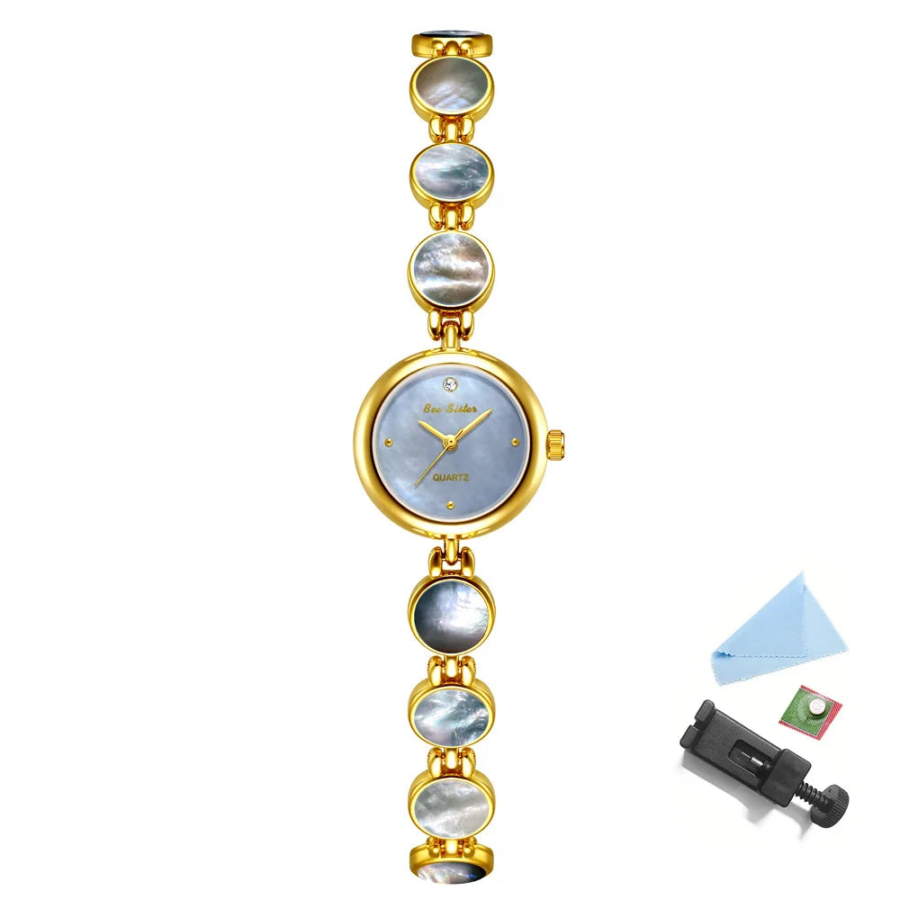 Watches For Woman Elegant Vintage Black Gold Shell Bracelet Ladies Small Dial Oval Quartz Dress Watch Good Vibrations