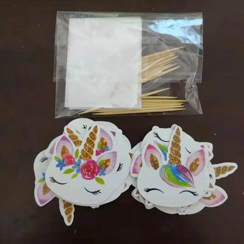 1set Unicorn Cake Toppers Kids Birthday Party Cake Decorations Baby Shower Cake Flags Birthday Party Supplies Good Vibrations
