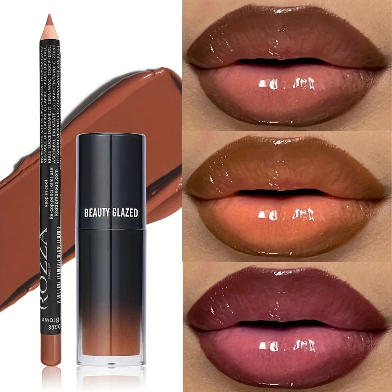 2pcs/Set Smooth Lip Liner+Lip Oil Set Lip Combo Waterproof Lip Liner Makeup, Long-Lasting Moisturizing Lip Makeup Lip Plump Good Vibrations